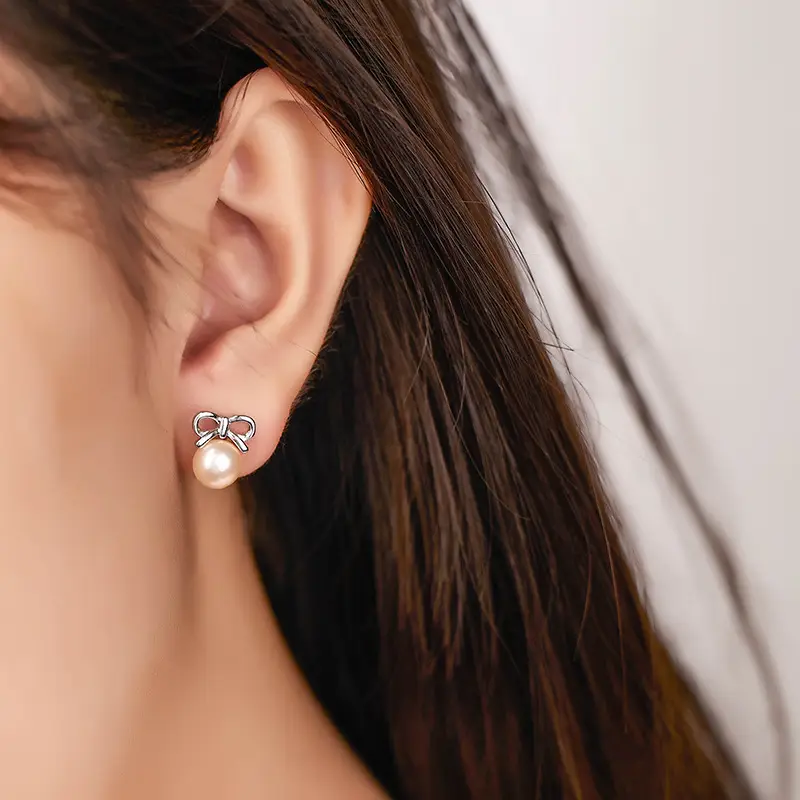 Women's Bow Earrings with Pearl Drop - Image 4