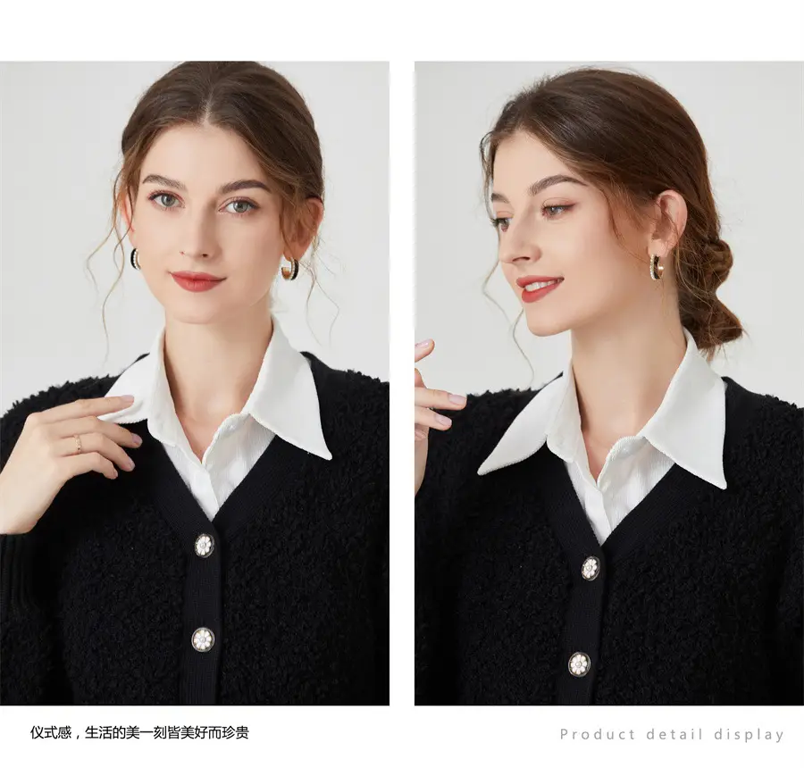 Women's White Houndstooth Collar Shirt Long Shirt Cross Border Manufacturer — feature 10