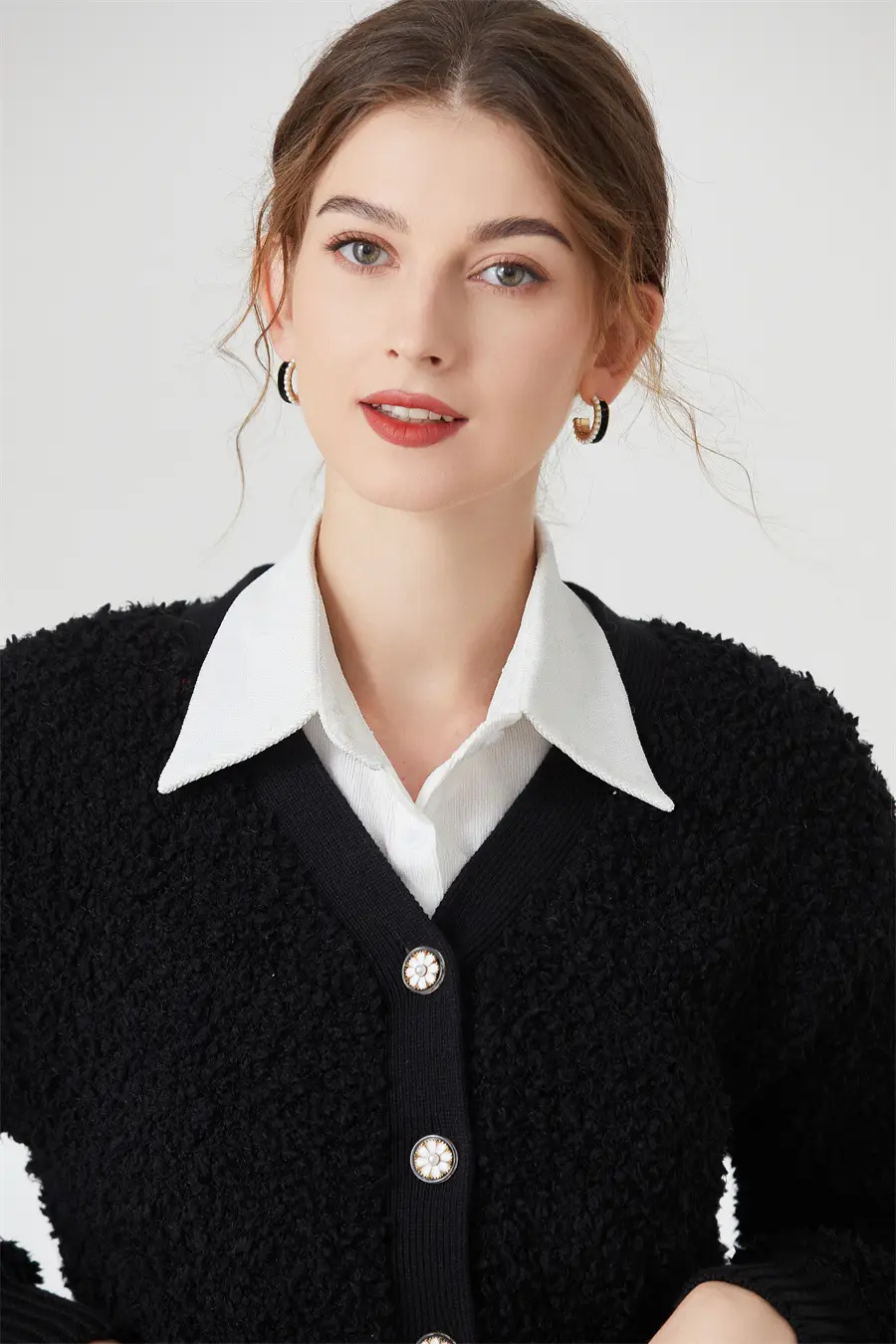 Women's White Houndstooth Collar Shirt Long Shirt Cross Border Manufacturer — feature 11