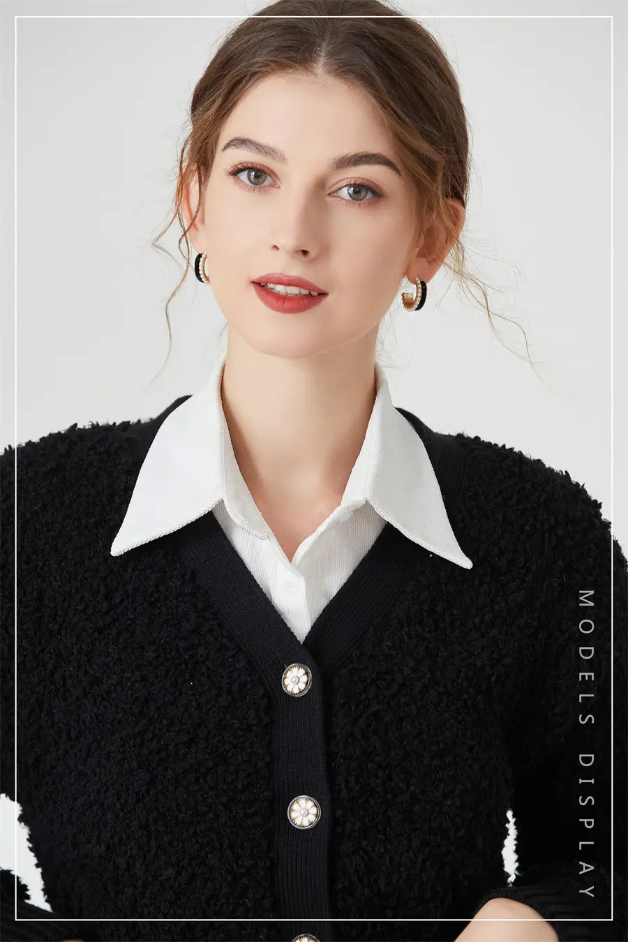 Women's White Houndstooth Collar Shirt Long Shirt Cross Border Manufacturer — feature 2