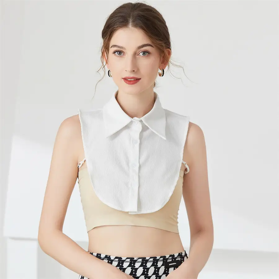 Women's White Houndstooth Collar Shirt Long Shirt Cross Border Manufacturer — feature 4