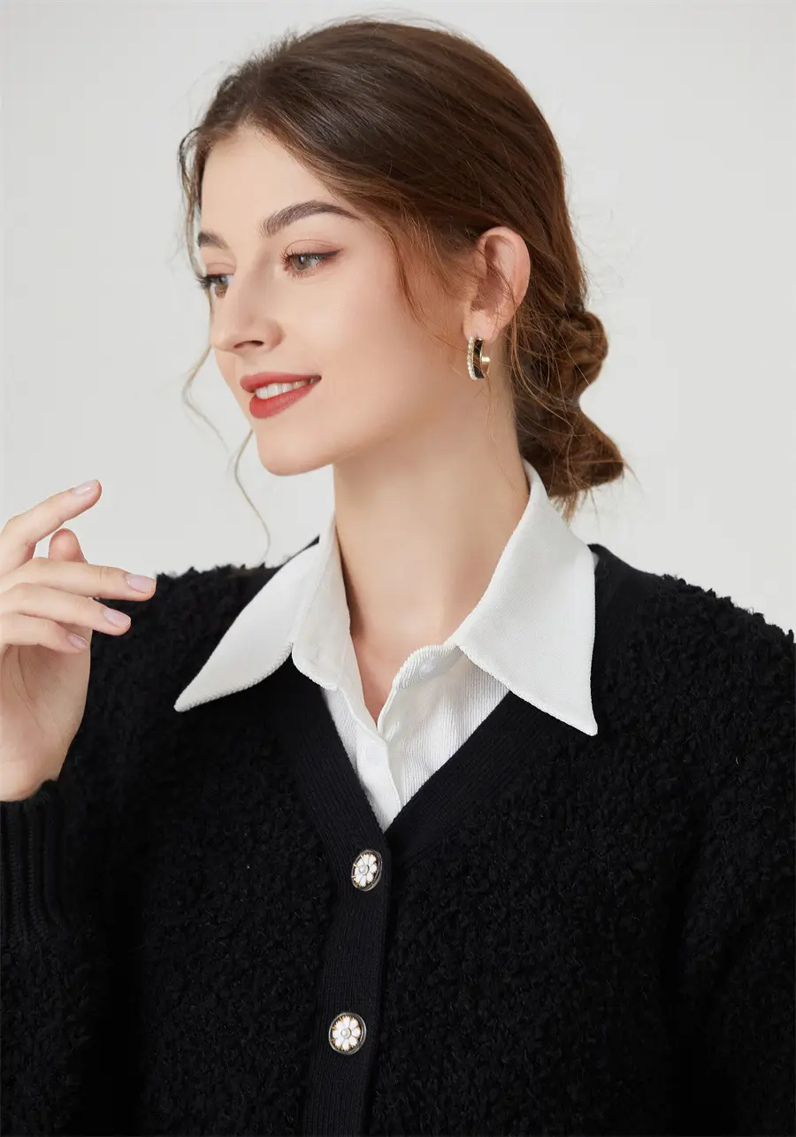 Women's White Houndstooth Collar Shirt Long Shirt Cross Border Manufacturer — feature 7