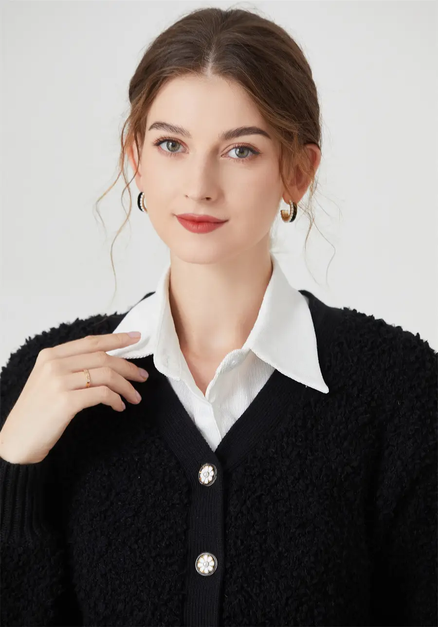 Women's White Houndstooth Collar Shirt Long Shirt Cross Border Manufacturer — feature 9
