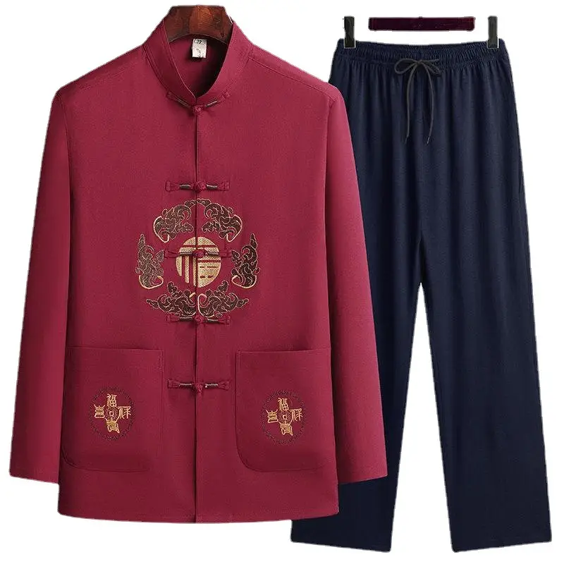 Men's Maroon Tang Suit with Embroidered Coat - Image 29