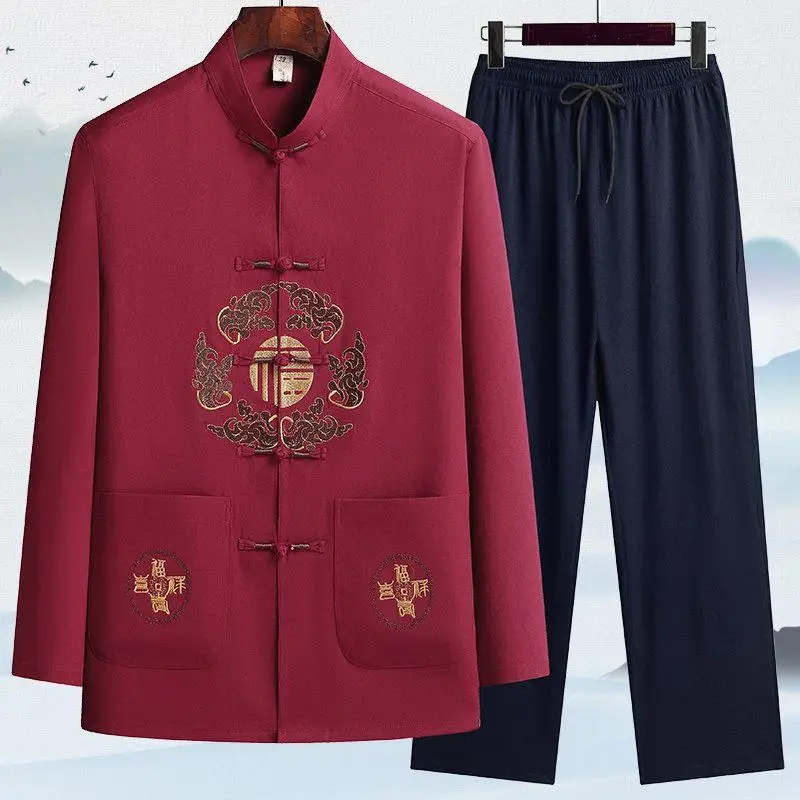Men's Maroon Tang Suit with Embroidered Coat - Image 6