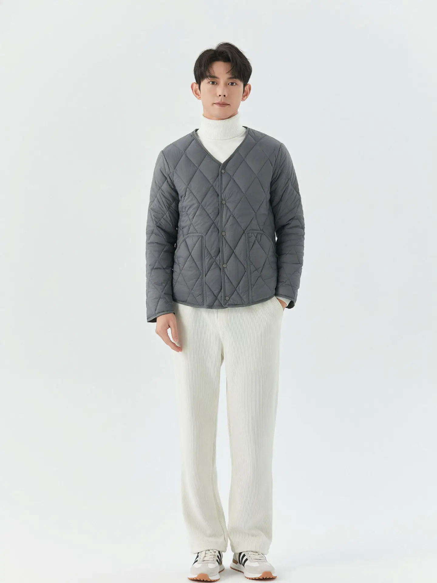 Men's Winter Quilted Cotton Padded Coat Gray - Image 8
