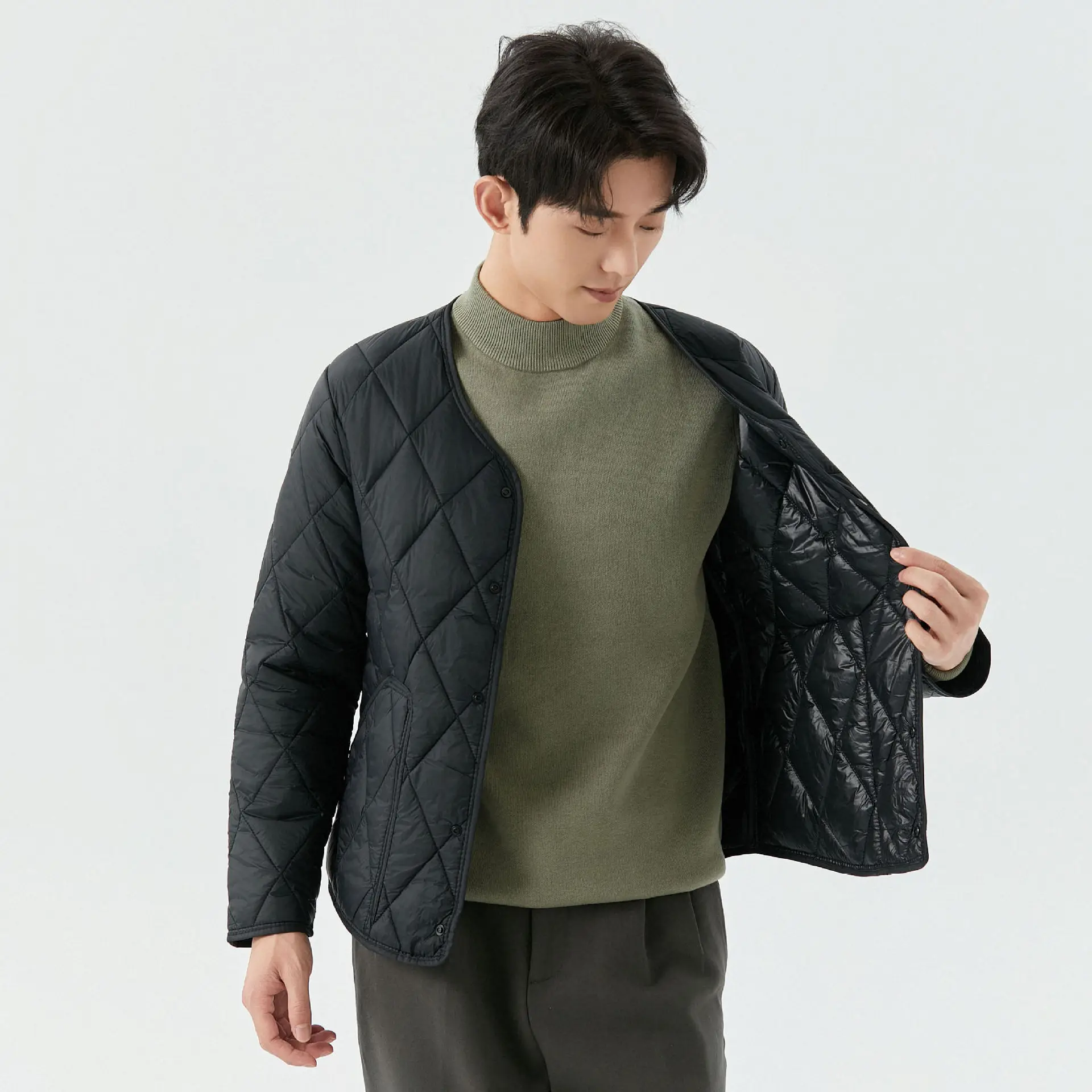 Men's Winter Quilted Cotton Padded Coat Gray - Image 2