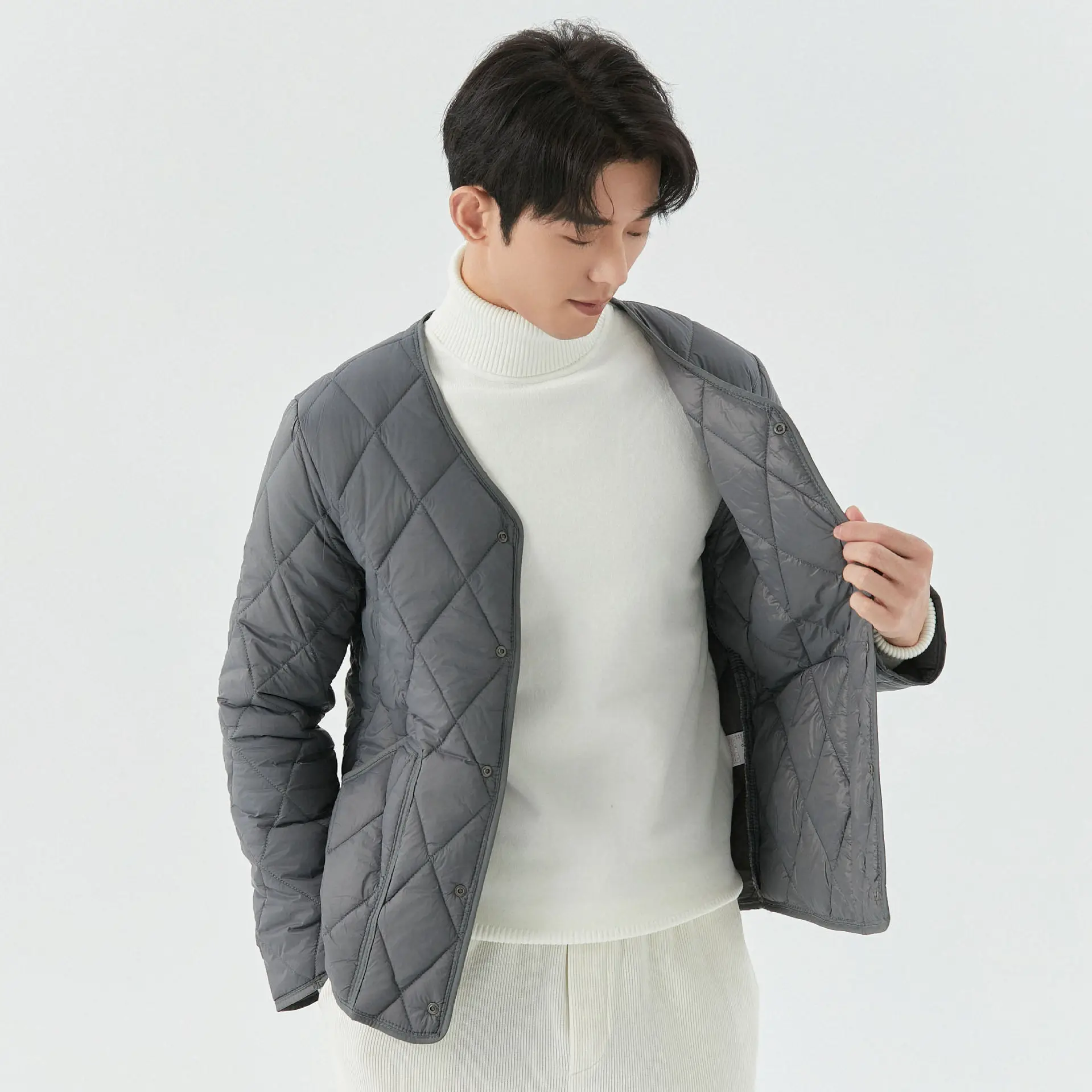 Men's Winter Quilted Cotton Padded Coat Gray - Image 3