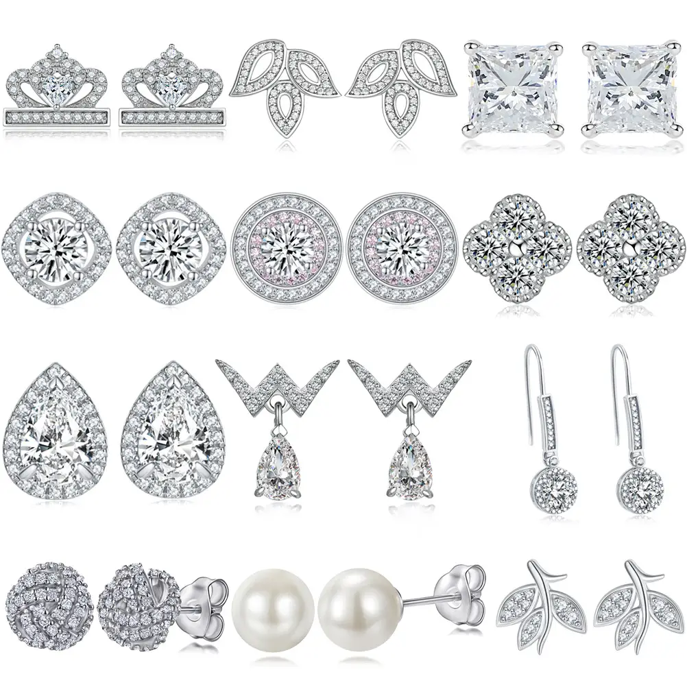 Ladies Crown Zircon Earrings 925 Sterling Silver Heart Design - Image 3