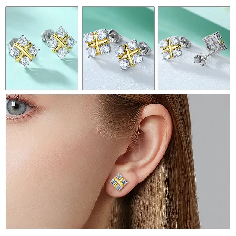 Ladies Crown Zircon Earrings 925 Sterling Silver Heart Design — feature 3