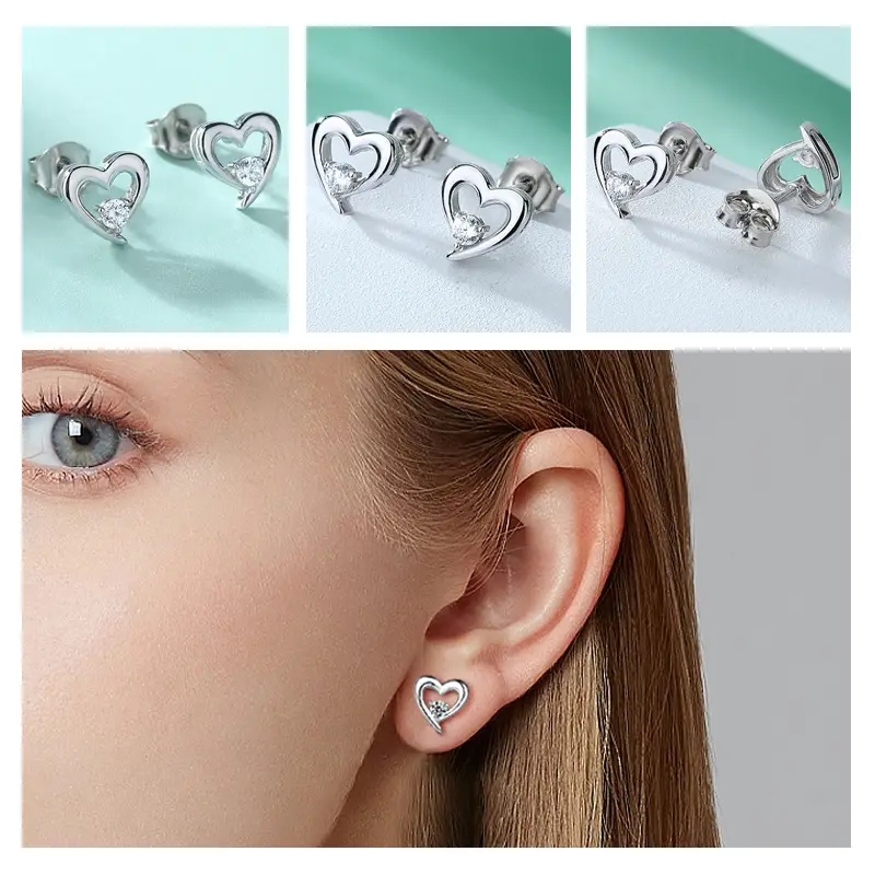 Ladies Crown Zircon Earrings 925 Sterling Silver Heart Design — feature 4