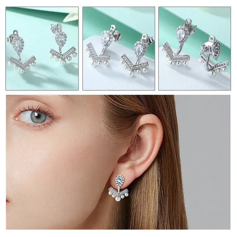 Ladies Crown Zircon Earrings 925 Sterling Silver Heart Design — feature 6