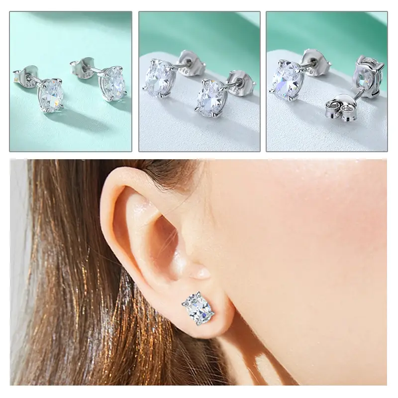 Ladies Crown Zircon Earrings 925 Sterling Silver Heart Design — feature 7