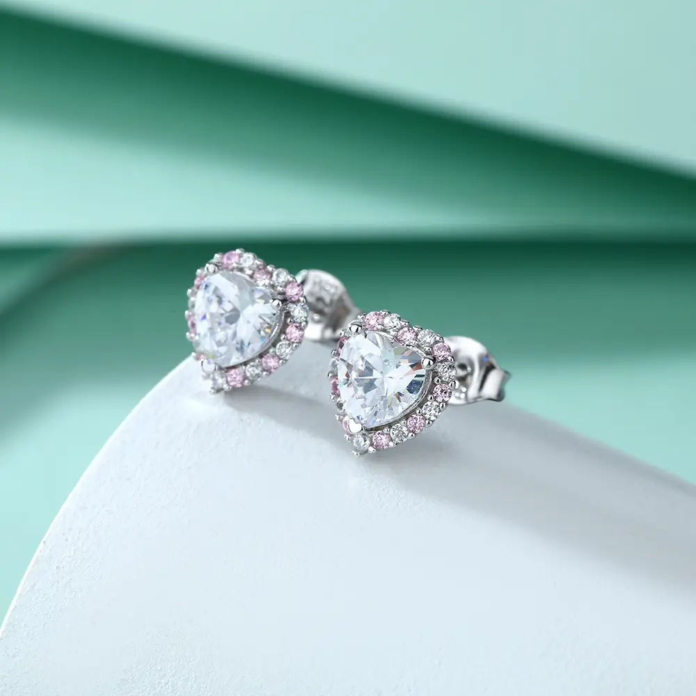 Ladies Crown Zircon Earrings 925 Sterling Silver Heart Design — feature 9