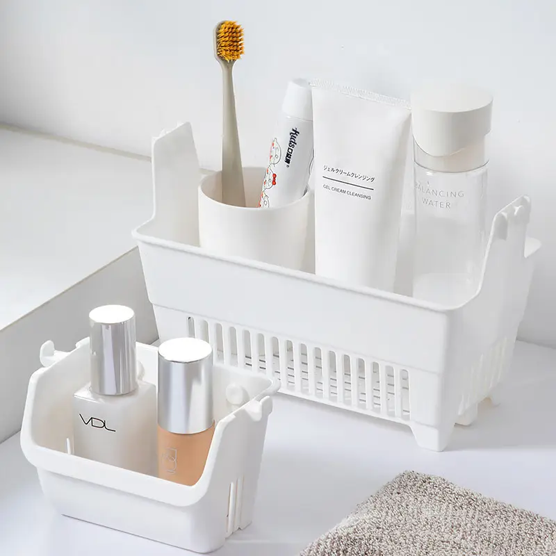 White Plastic Storage Basket for Bathroom, Living Room, Kitchen - Image 5