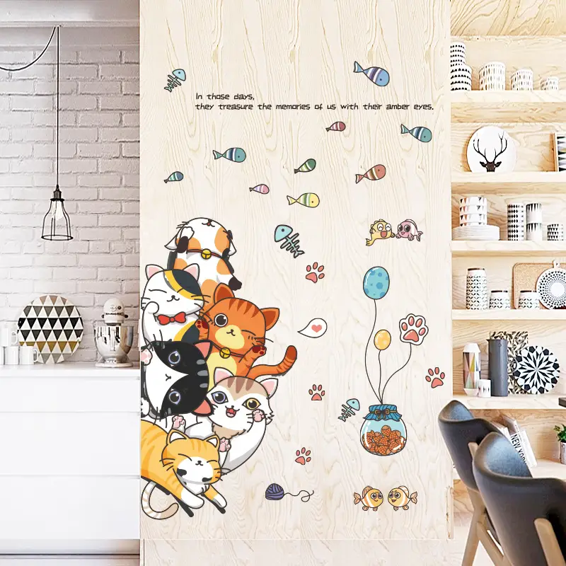 Cute Cat Wall Sticker for Kids Room Bedroom Decor