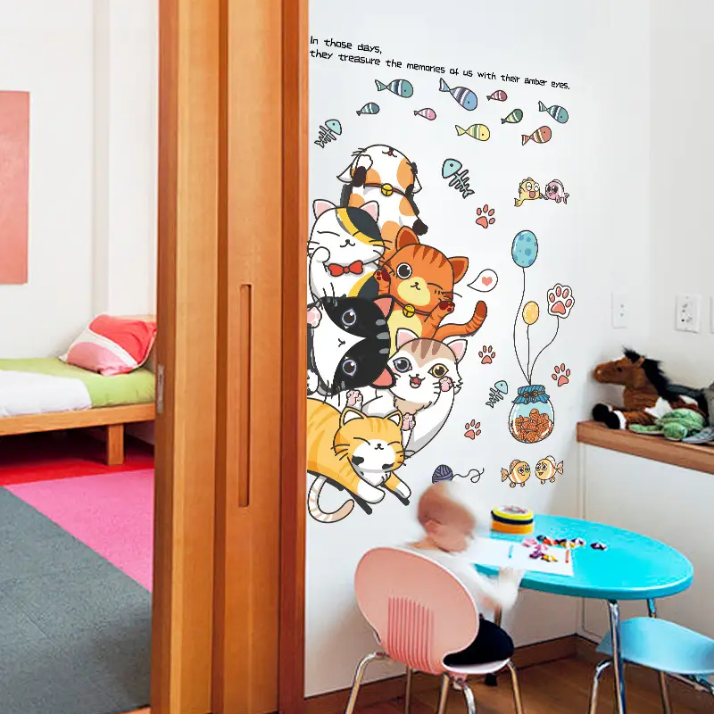 Cute Cat Wall Sticker for Kids Room Bedroom Decor