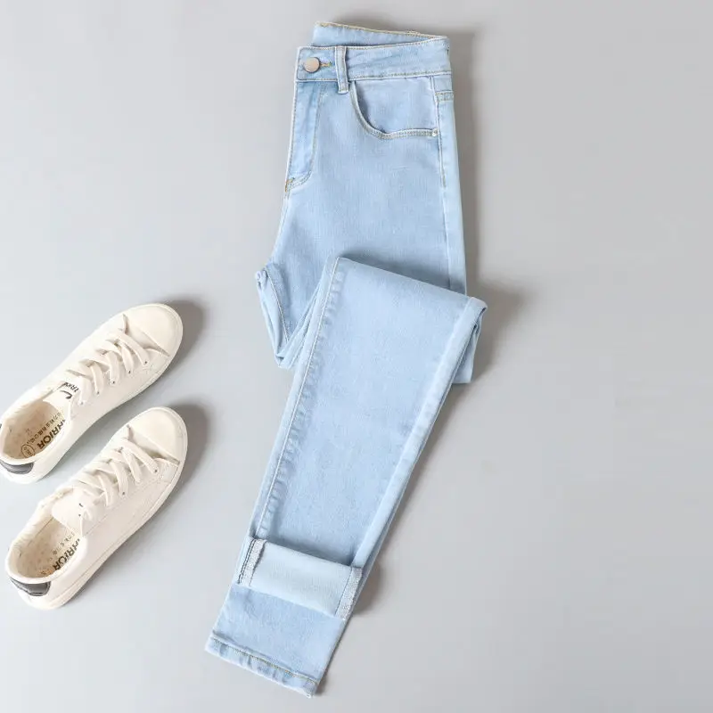 Women Black Stretch Denim Trousers High Waist Ankle Length - Image 8