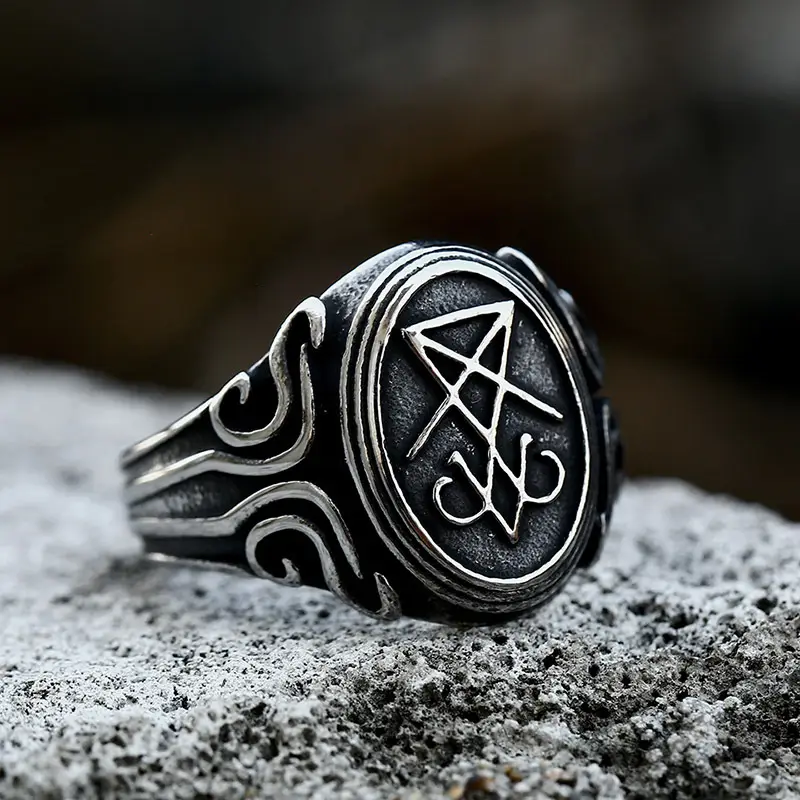 Lucifer Satan Men's Ring Stainless Steel European American Retro Distressed - Image 6
