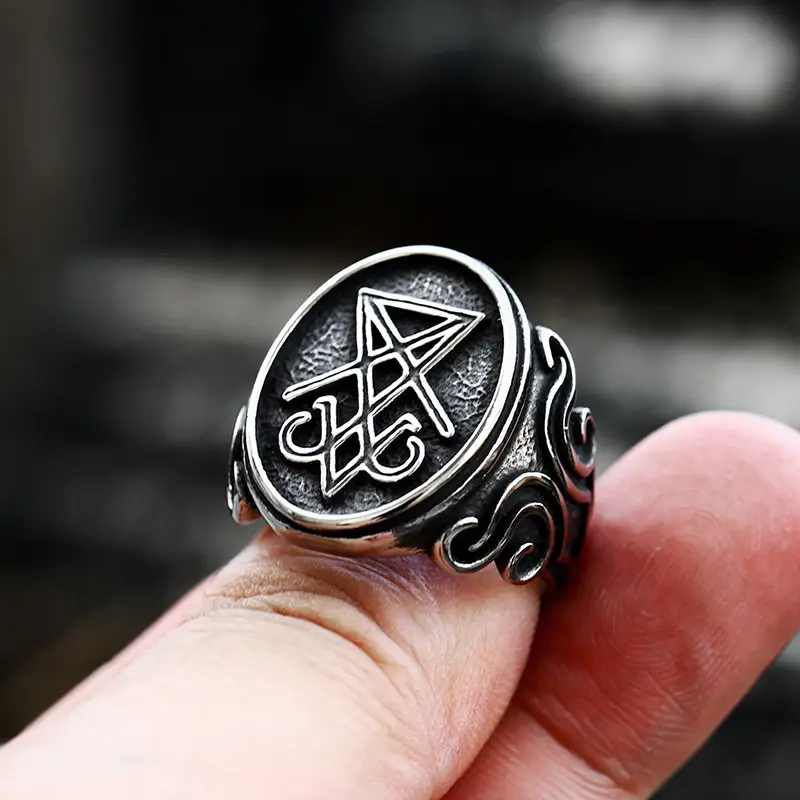 Lucifer Satan Men's Ring Stainless Steel European American Retro Distressed - Image 7