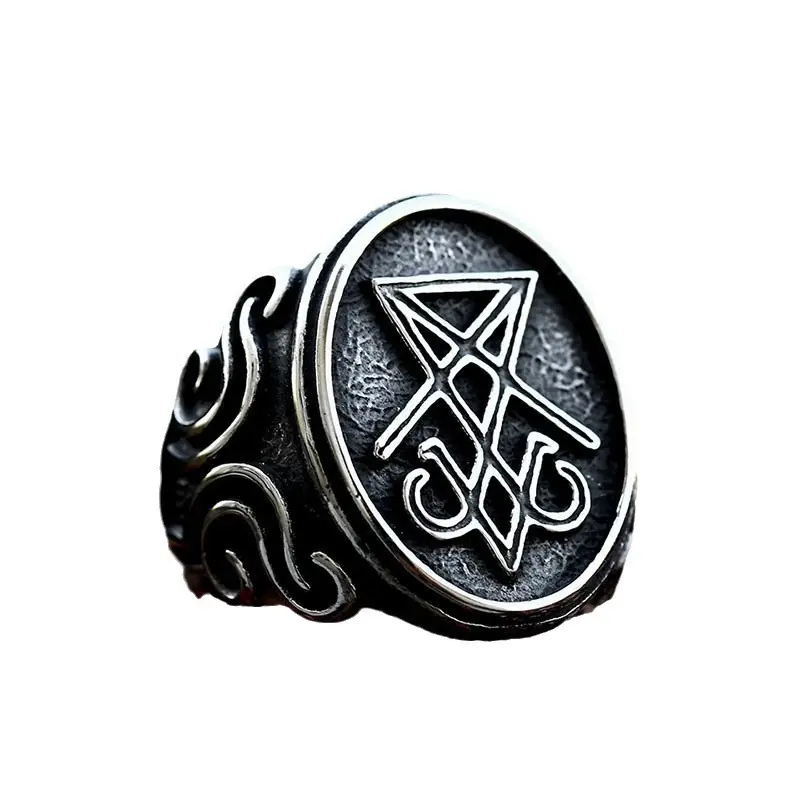 Lucifer Satan Men's Ring Stainless Steel European American Retro Distressed - Image 8
