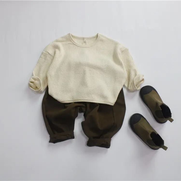 25 Spring Kids Waffle Cotton T-Shirt Bottom Set - Image 2