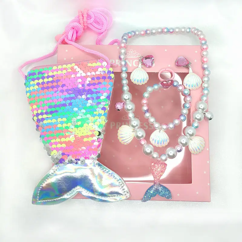 Kids Shell Necklace Bracelet Earrings Set Non-Pierced - Image 11