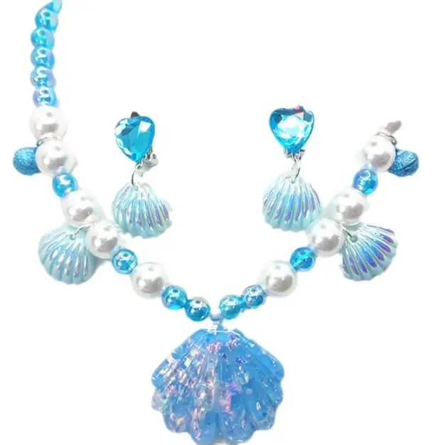 Kids Shell Necklace Bracelet Earrings Set Non-Pierced - Image 14