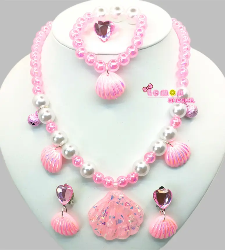 Kids Shell Necklace Bracelet Earrings Set Non-Pierced - Image 3