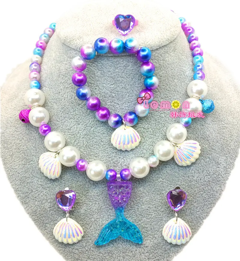 Kids Shell Necklace Bracelet Earrings Set Non-Pierced - Image 6