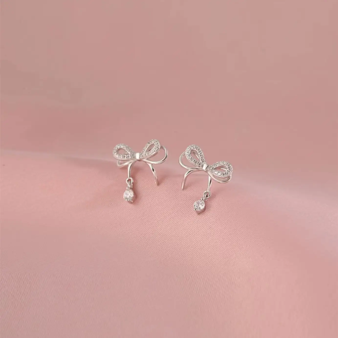 S925 Sterling Silver Bow Zircon Earrings for Women - Image 2