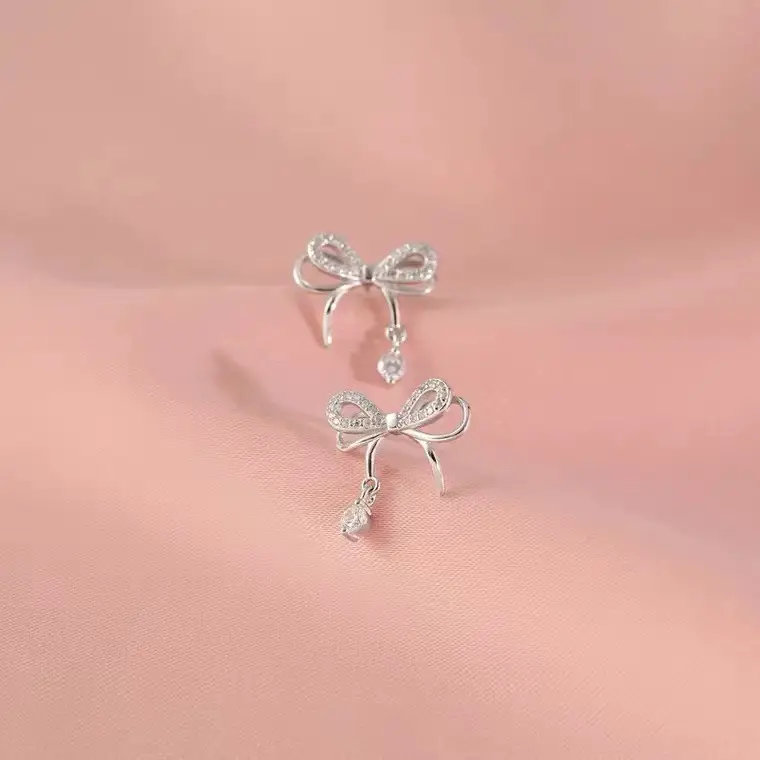 S925 Sterling Silver Bow Zircon Earrings for Women - Image 3