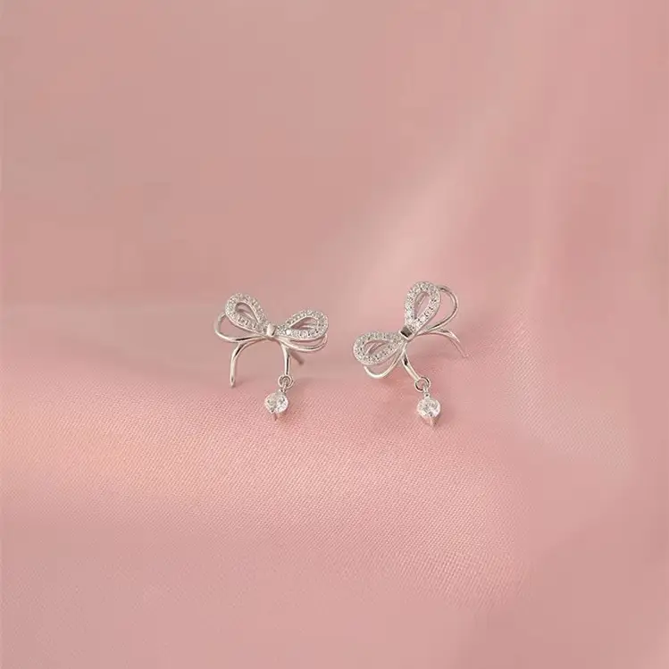 S925 Sterling Silver Bow Zircon Earrings for Women - Image 4