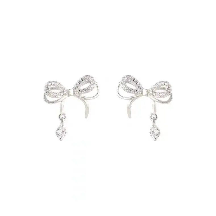 S925 Sterling Silver Bow Zircon Earrings for Women - Image 5
