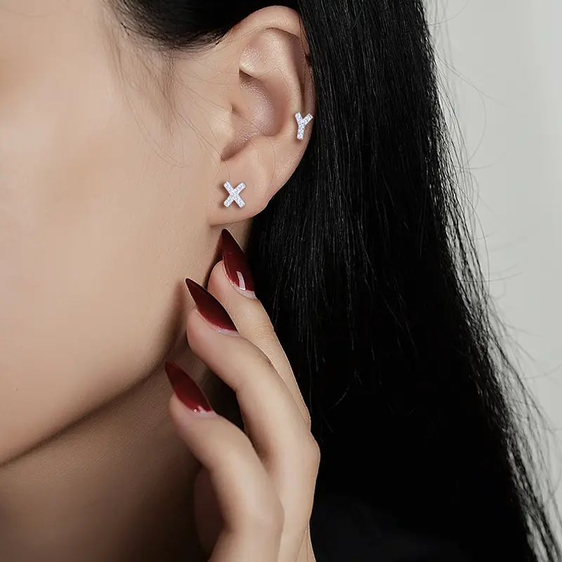 Female Letter Earrings Sterling Silver Micro Studded - Image 30