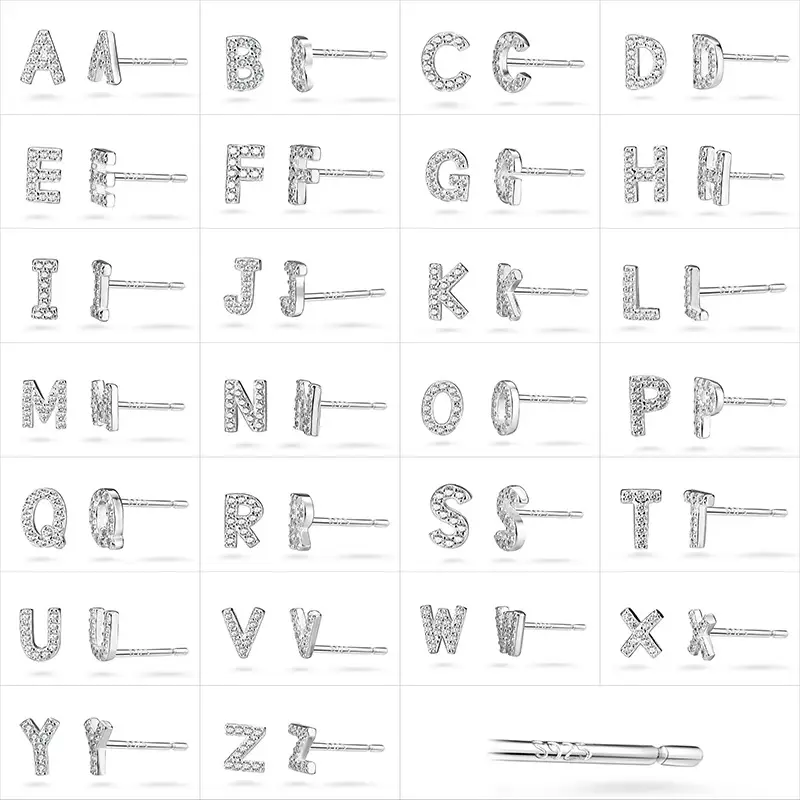 Female Letter Earrings Sterling Silver Micro Studded - Image 31
