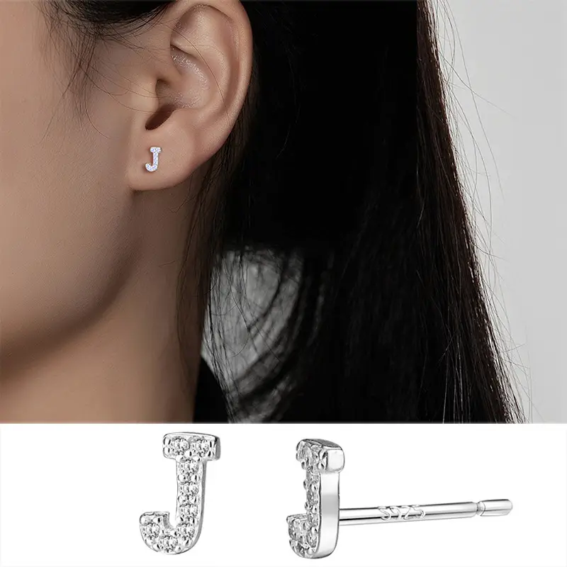 Female Letter Earrings Sterling Silver Micro Studded - Image 10