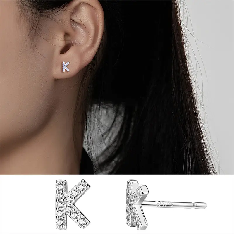 Female Letter Earrings Sterling Silver Micro Studded - Image 11
