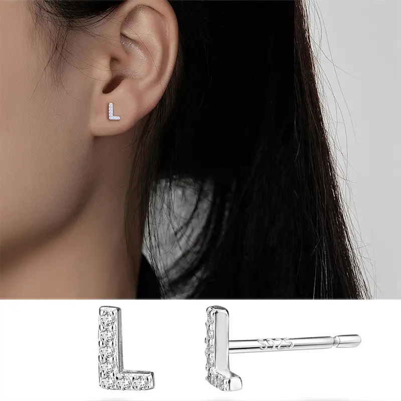 Female Letter Earrings Sterling Silver Micro Studded - Image 12