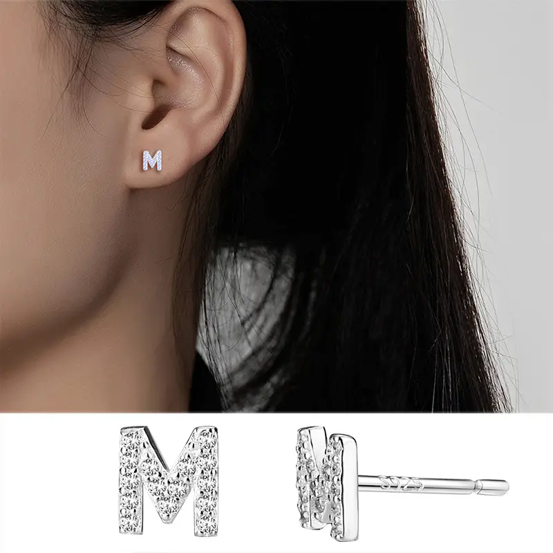 Female Letter Earrings Sterling Silver Micro Studded - Image 13