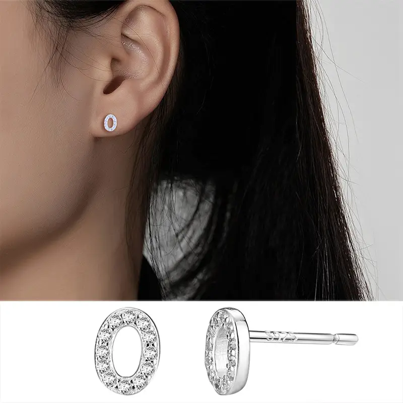 Female Letter Earrings Sterling Silver Micro Studded - Image 15