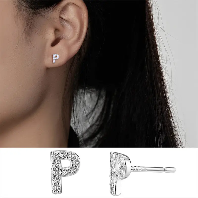 Female Letter Earrings Sterling Silver Micro Studded - Image 16
