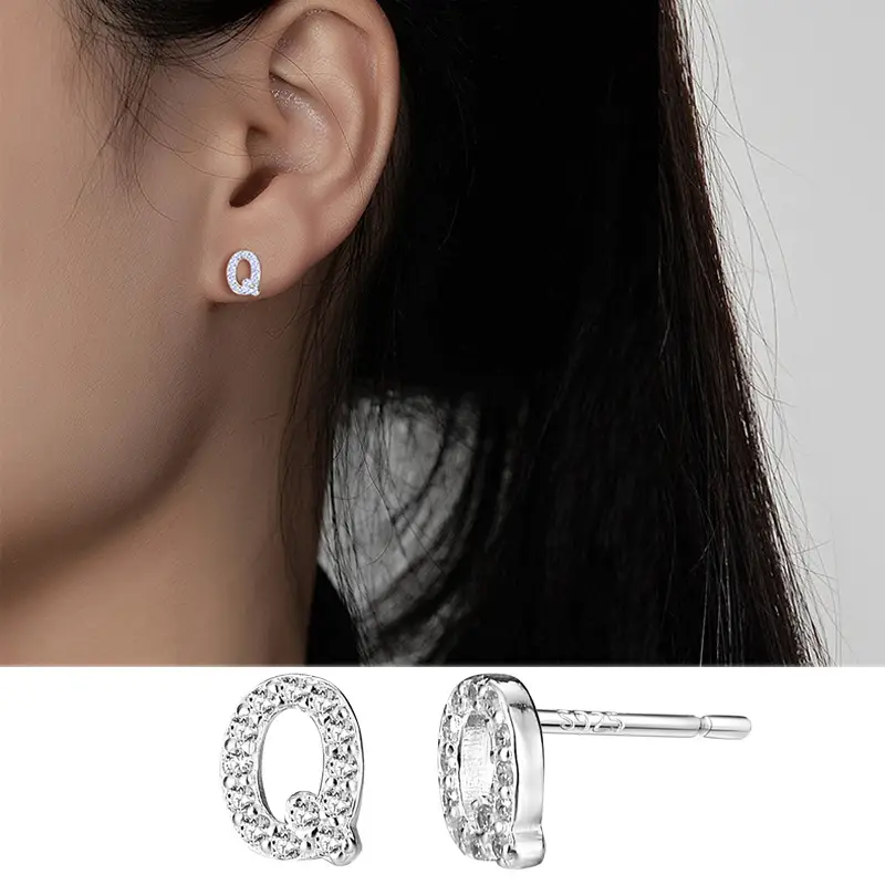Female Letter Earrings Sterling Silver Micro Studded - Image 17