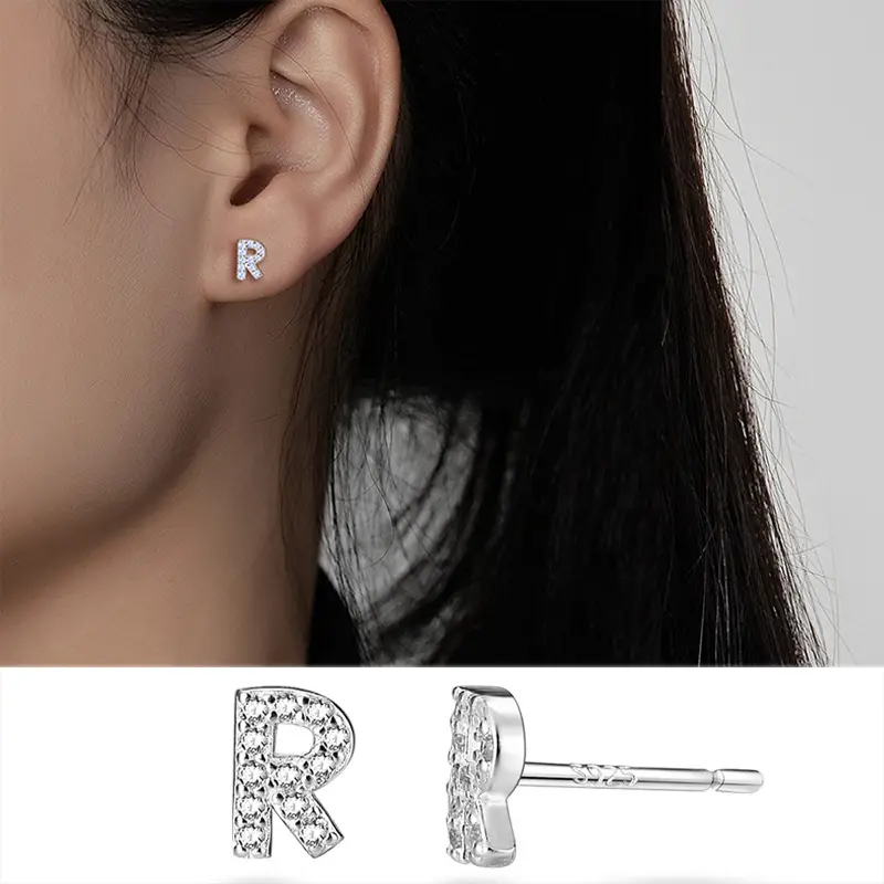 Female Letter Earrings Sterling Silver Micro Studded - Image 18