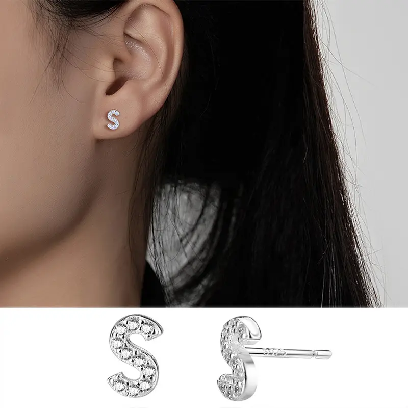 Female Letter Earrings Sterling Silver Micro Studded - Image 19
