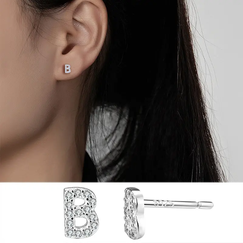 Female Letter Earrings Sterling Silver Micro Studded - Image 2