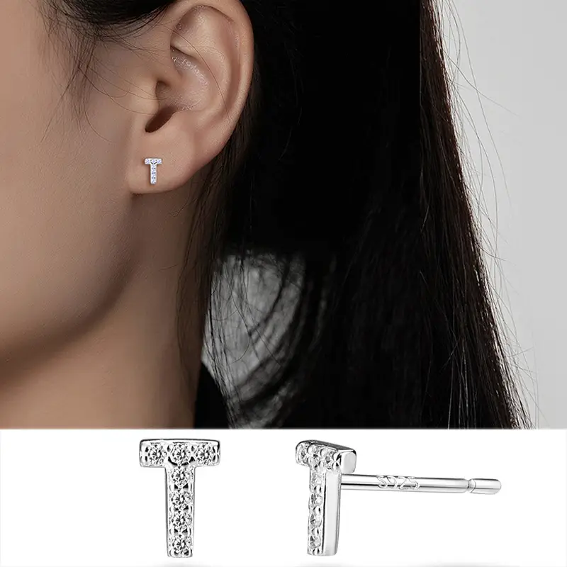 Female Letter Earrings Sterling Silver Micro Studded - Image 20