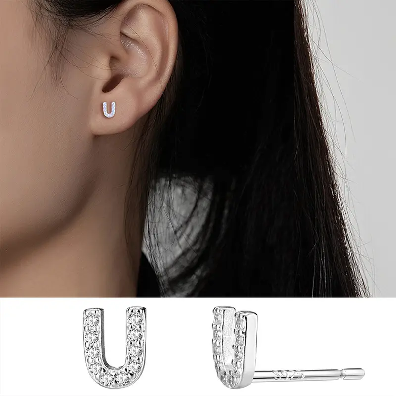Female Letter Earrings Sterling Silver Micro Studded - Image 21