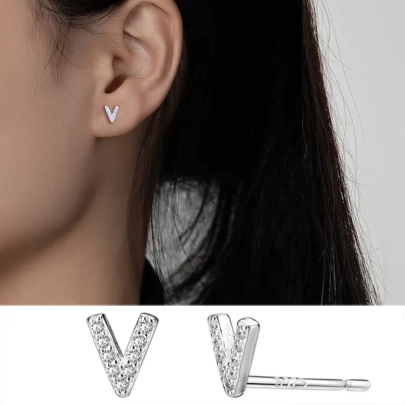 Female Letter Earrings Sterling Silver Micro Studded - Image 22