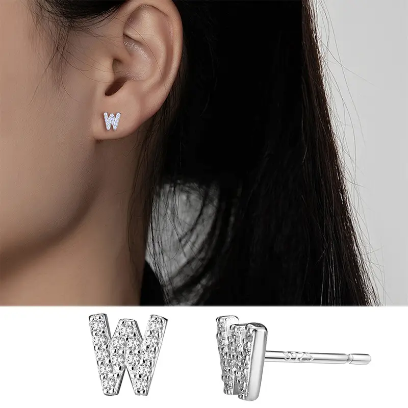 Female Letter Earrings Sterling Silver Micro Studded - Image 23